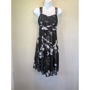 Maurices Floral Print Mesh Dress SMALL Soft Gothic Garden Party Monochrome Bloom